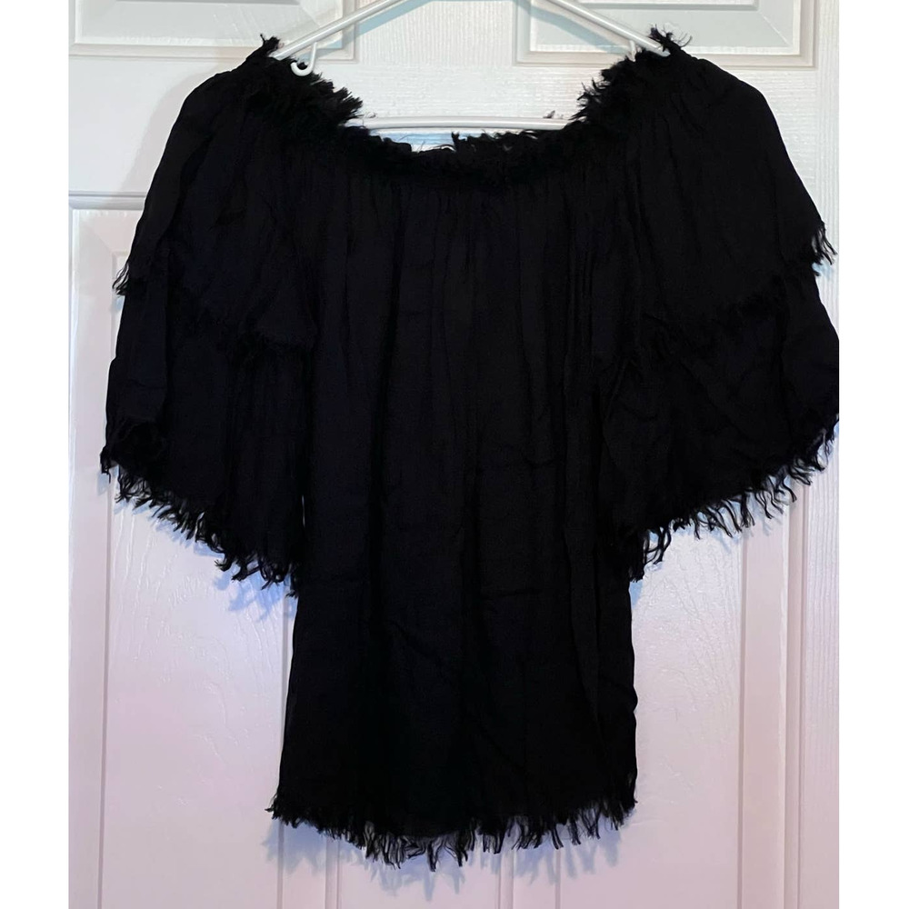 Chaser Women's Black Fringe‎ Cropped Top Off the Shoulder Size M NWT 18" Long
